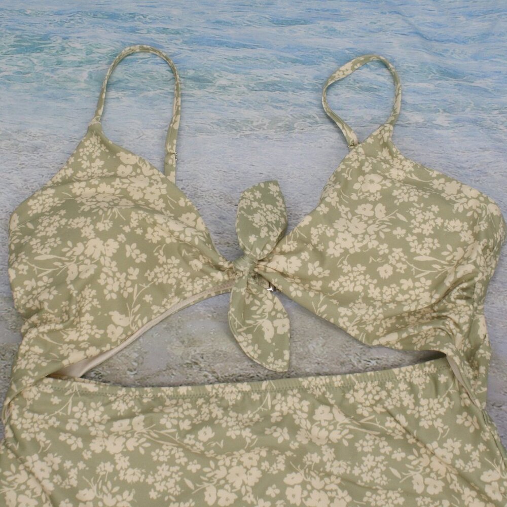 LC LAUREN CONRAD Swim Suit Floral Swimsuit Green Cream Coquette Girl X-Large - Picture 2 of 16